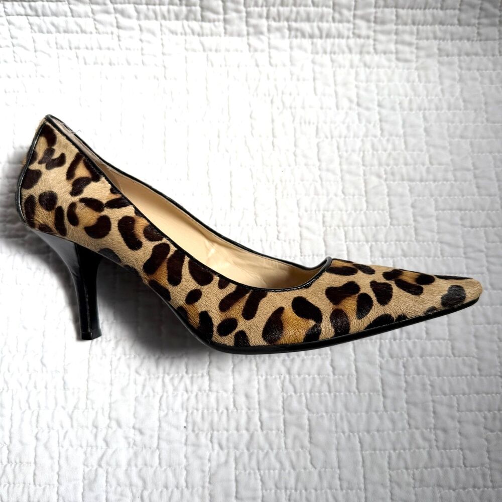 Calvin Klein Gayle Leopard Print Genuine Calf Hair Pointed Toe Pumps Size 8M